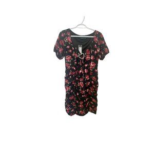 Nasty Gal Large Floral Pearl buckle mini dress sz 6 NWT